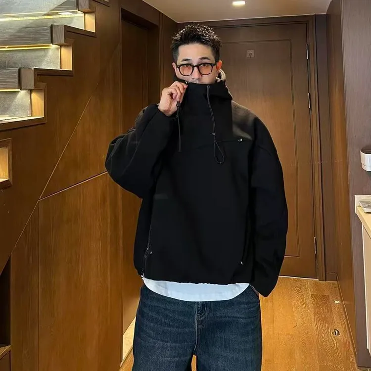 XDZZ二狗25ss秋季时尚简约百搭纯色宽松加厚休闲连帽卫衣外套男士