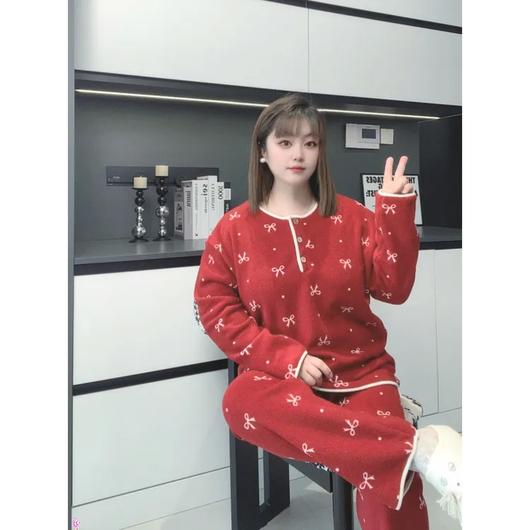 【有运费险】2025冬季保暖加绒睡衣100-240斤女家居服套装KFL1327