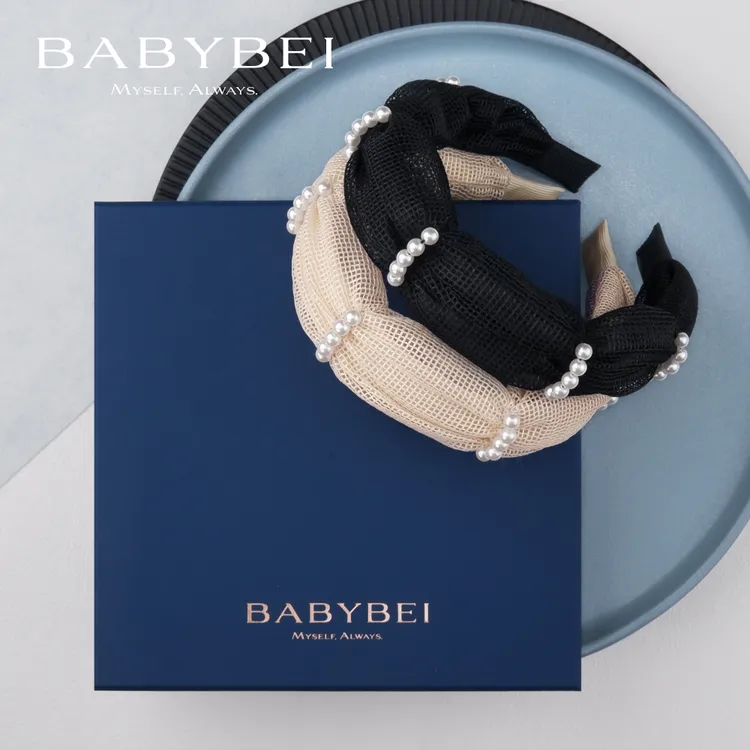 BABYBEI/初贝洞洞高亮珠宽版发箍发饰气质百搭手工黑色米色高颅顶