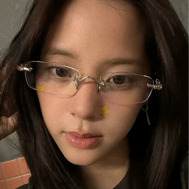 网红娜娜同款纯欲无框方形眼镜框架近视可配度数防蓝光素颜高级感