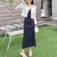 少女风百搭波点法式时尚开叉裙子时尚套装气质轻熟风#YBA822