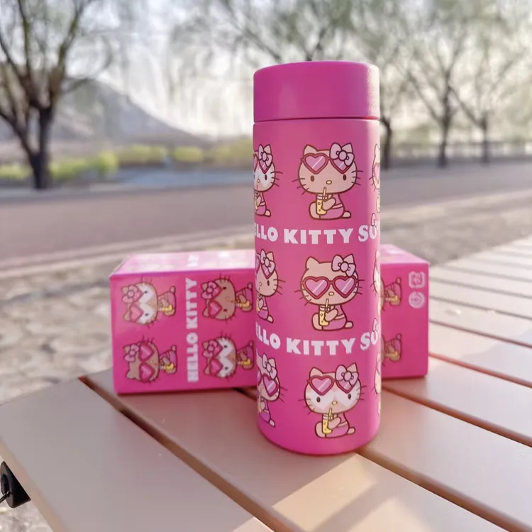 【冲绳限定】Hello Kitty 黑皮Kitty粉色保温杯