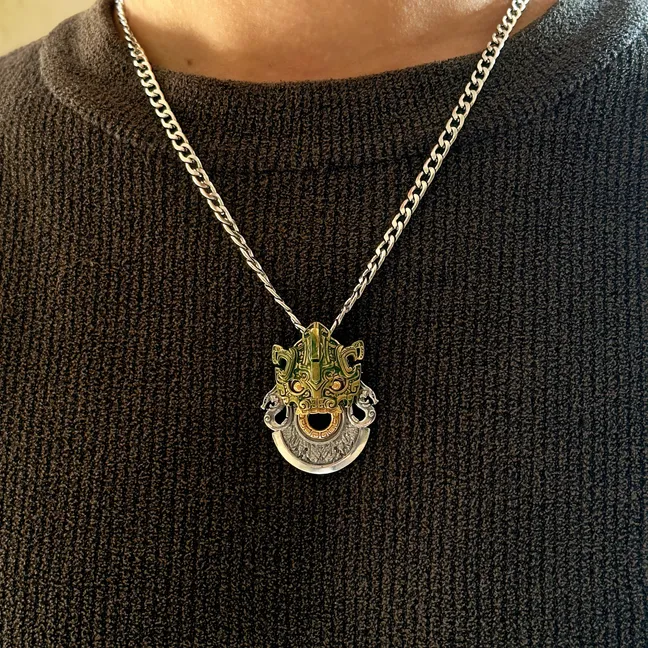 铜合金项链 国风复古饕餮龙纹斧钺坠国潮小众青铜器设计男生项链