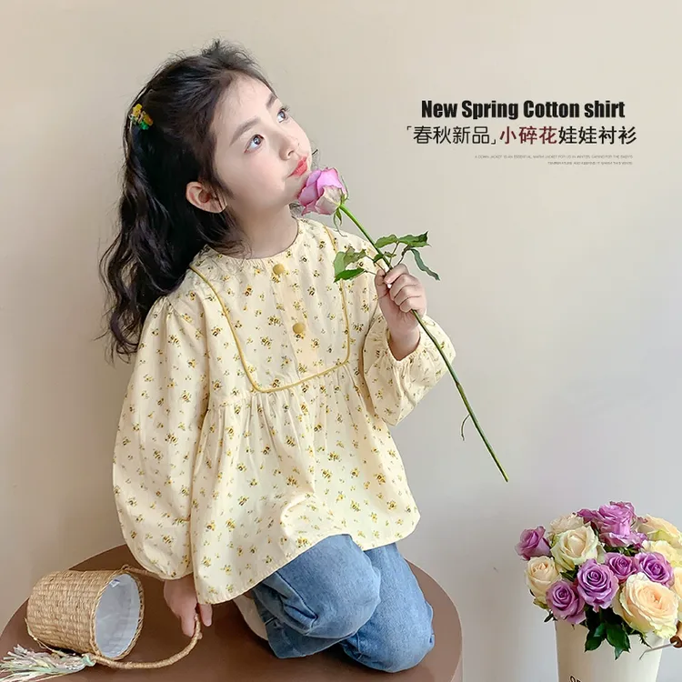 女童衬衫洋气女孩碎花长袖衬衣春秋2025新款春季童装儿童上衣春装