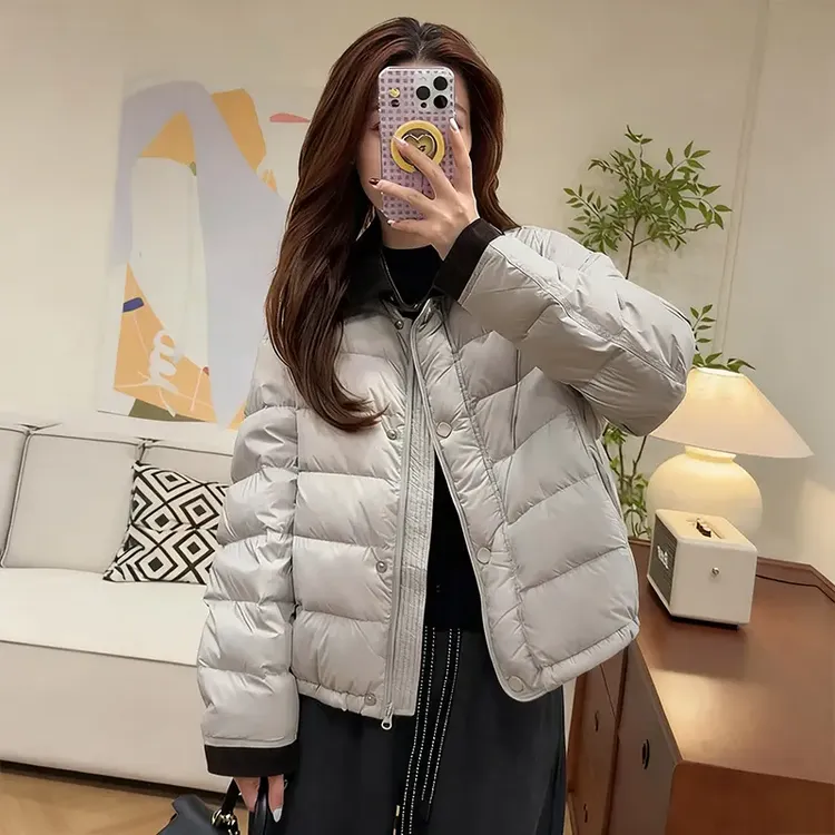 MISU/糜素高级感撞色翻领棉服短外套冬季新款小个子时尚保暖棉衣