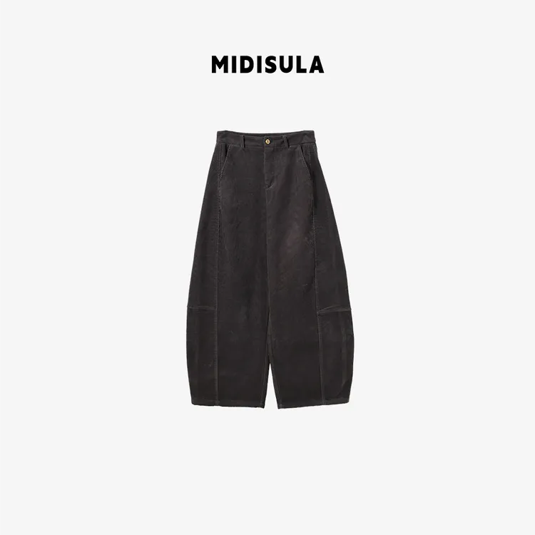 MDSL·时尚洋气灯芯绒加厚高腰金扣弯刀宽松加绒休闲裤#02519