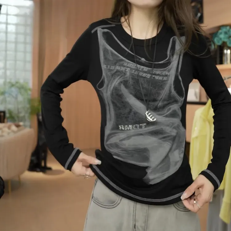 新款【英式格调】高弹无束缚感时尚百搭显瘦休闲长袖T恤LK2501610