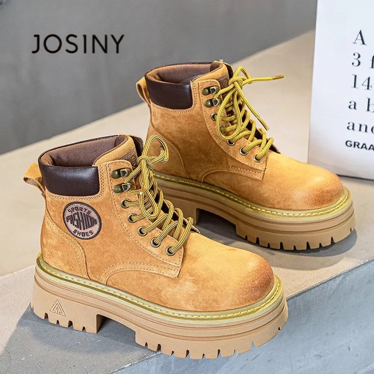 卓诗尼【断码清仓】增高马丁靴女2025新款厚底大黄靴短靴秋季小个子