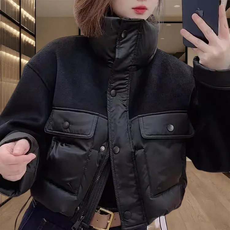 2025冬季新款女装时尚独特别致拼接保暖棉服外套洋气加厚短款棉衣