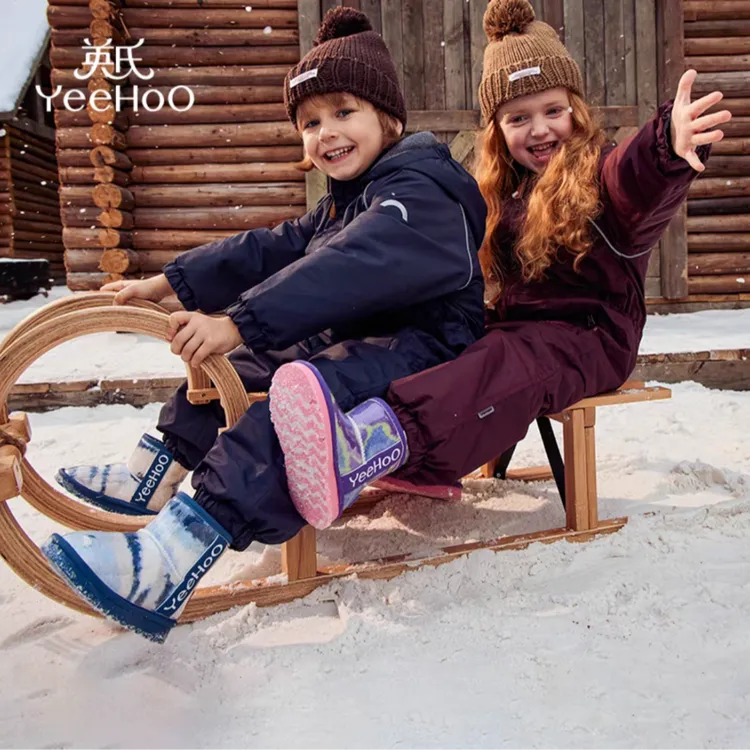 英氏童鞋儿童保暖加绒加厚男童果冻靴女童冬季防滑宝宝棉鞋短靴
