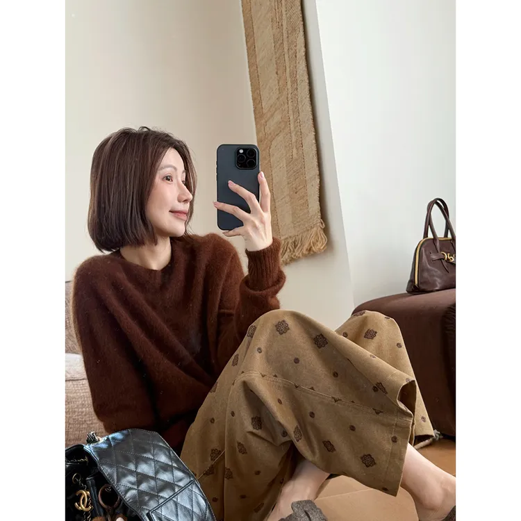 【唐悠悠mgdm】重工刺绣棉涤宽松阔腿裤显瘦休闲裤女老钱风直筒裤