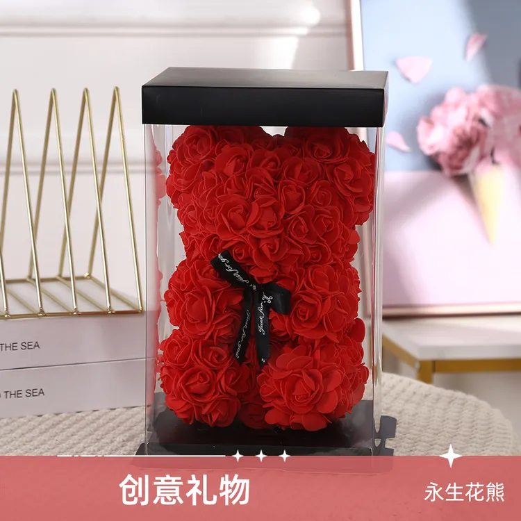 新款永生花玫瑰熊创意仿真泡沫花小熊女神节礼品生日礼物玫瑰花熊