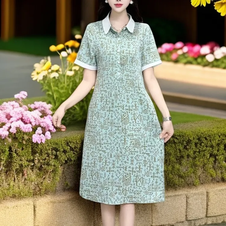 2025新款夏季气质百搭娃娃领领连衣裙女时尚休闲显瘦中长款裙子