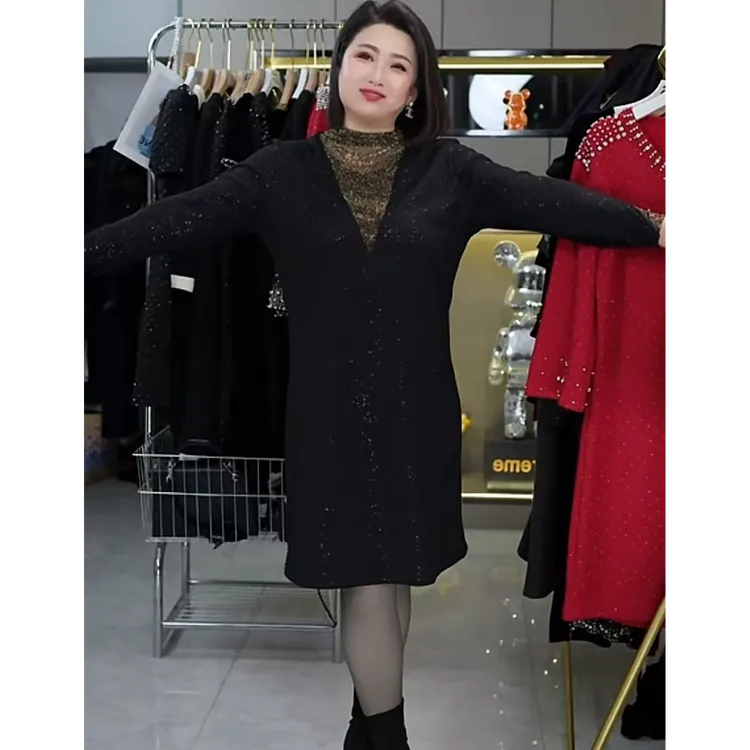 冬季加绒高级气质显瘦遮肉洋气连衣裙