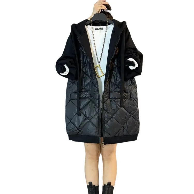 大维罗依LYR欧货连帽卫衣拼接菱形格加棉棉服