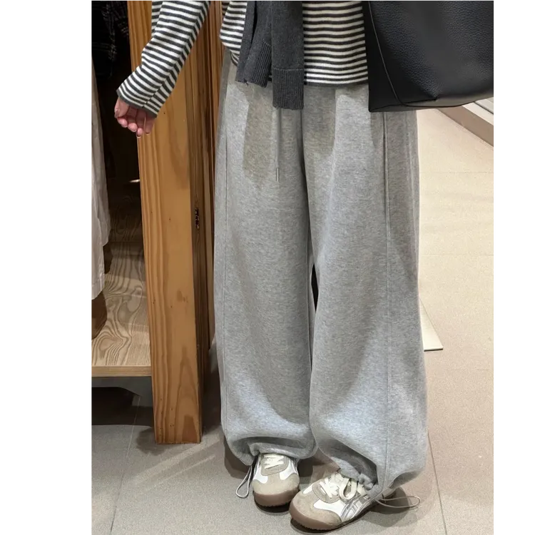 美式灰色直筒运动卫裤女秋大码女装胖mm腿粗屁股大宽松阔腿休闲裤