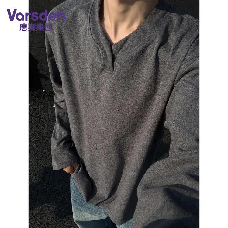 唐狮集团Varsden美式德绒V领打底衫男秋季cleanfit百搭长袖T恤