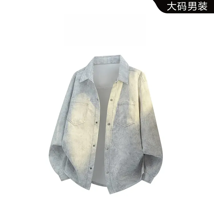 CH美式扎染工装衬衫男春秋多口袋宽松潮流百搭长袖衬衣高级感男装