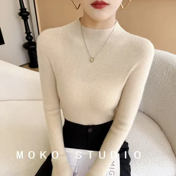 【一线成衣·全无缝】秋冬新款羊毛纯色半高领打底衫时尚百搭修身