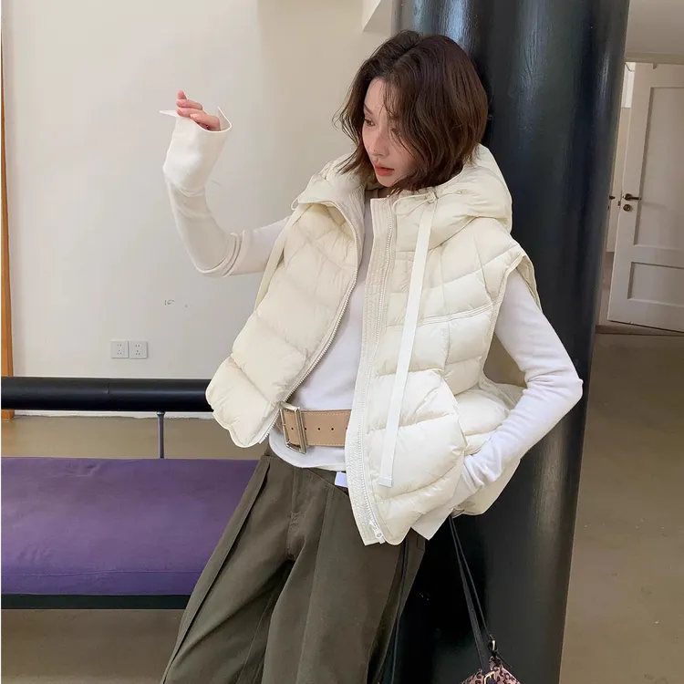 2025秋冬新款韩版休闲设计感龟背连帽白鸭绒外穿羽绒坎肩外套马甲