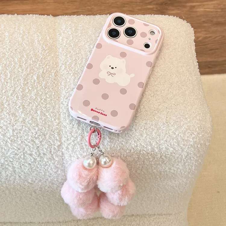 粉色西高地波点苹果17手机壳适用iphone16promax防摔14卡通16软套