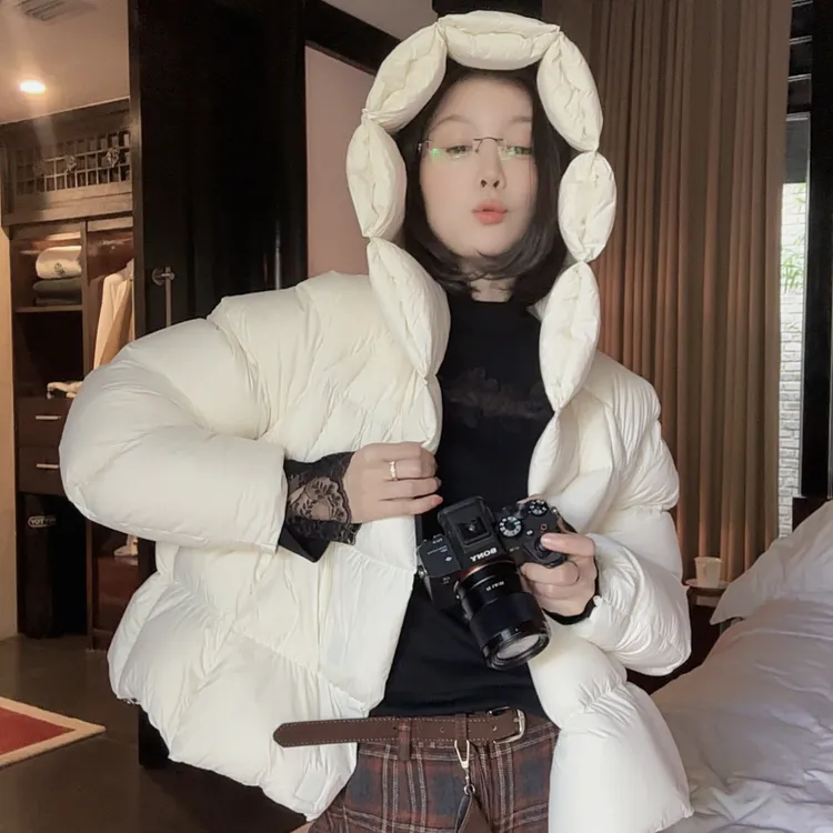 【悦悦专属】冬季韩系云朵泡芙连帽白鹅绒短款外套Y1049