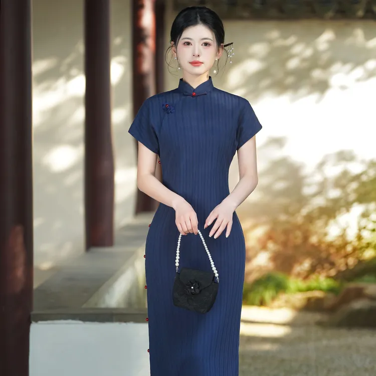 [海棠春晓]新中式旗袍日常款复古优雅显瘦年轻小个子全开襟