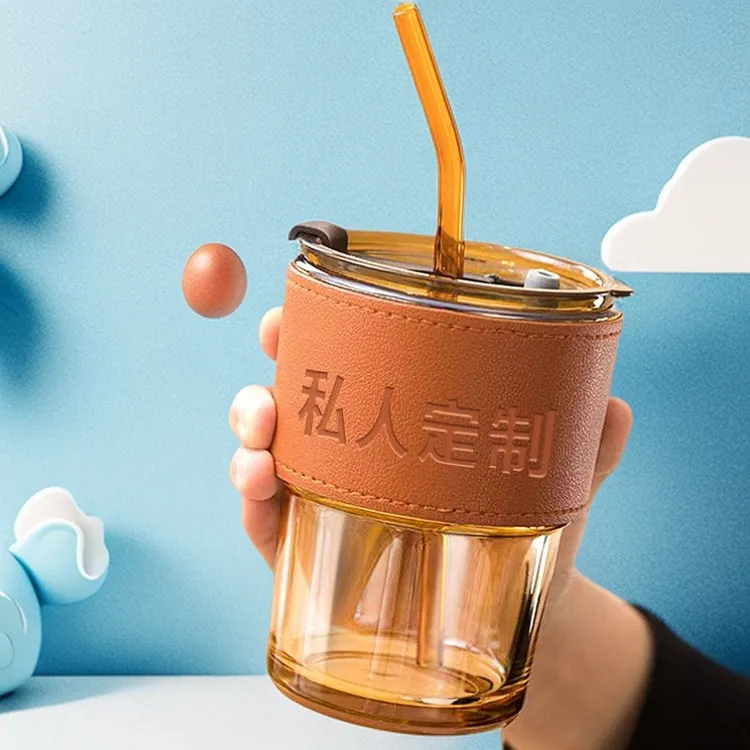 可印制玻璃杯伴手礼杯子小礼品吸管杯水杯网红家用双饮吸管式杯