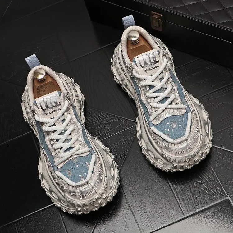 淳启帆布面透气休闲鞋厚底老爹鞋百搭低帮时尚潮流个性百搭男鞋子