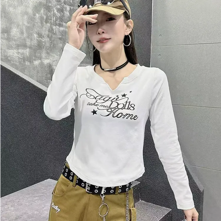 秋冬新款修身百搭女款长袖V领显瘦上衣039