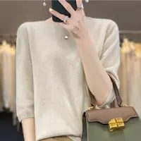【梅姐专属】新款纯羊毛衫一线成衣女圆领七分袖针织YM-QHMDS-813