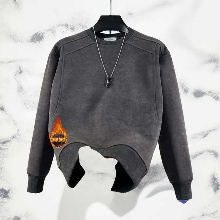 加厚2025新款男士冬季痞帅卫衣休闲百搭简约扎染拼接男士长袖卫衣