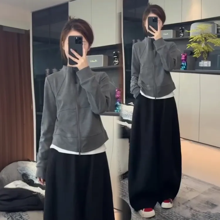 La babite时尚套装女2025秋新款显瘦立领卫衣外套阔腿裤两件套