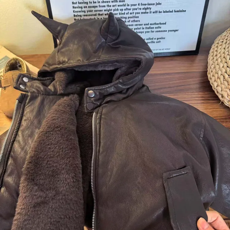 【小恶魔】三层加厚皮衣派克服儿童冬季加绒童装男童女童连帽外套