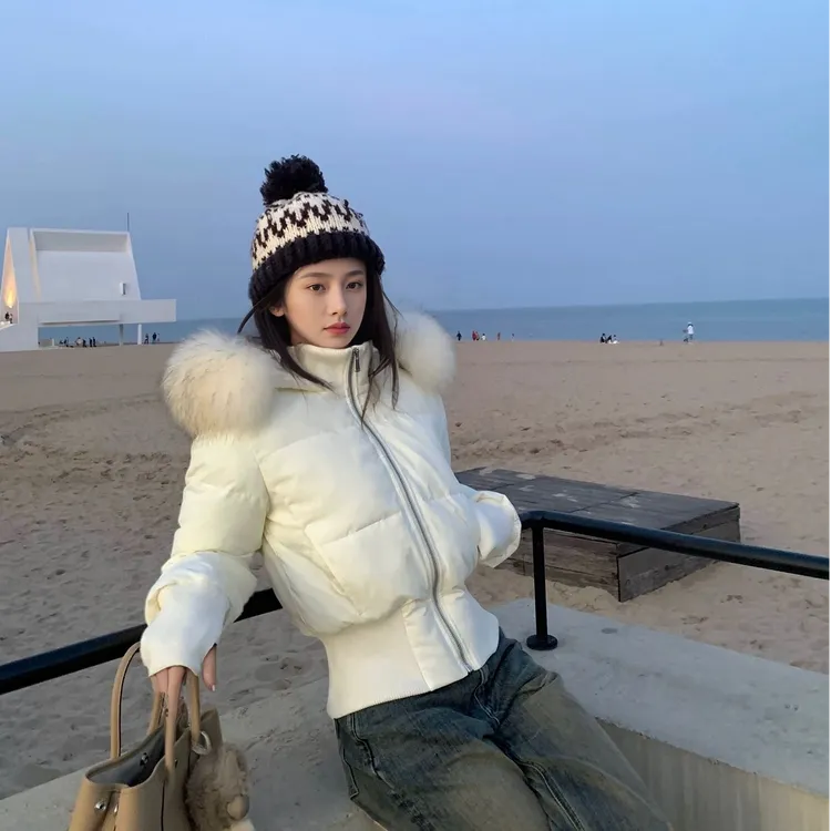 韩女日记 休闲慵懒风加绒棉服时尚高级感可拆卸毛领显瘦外套