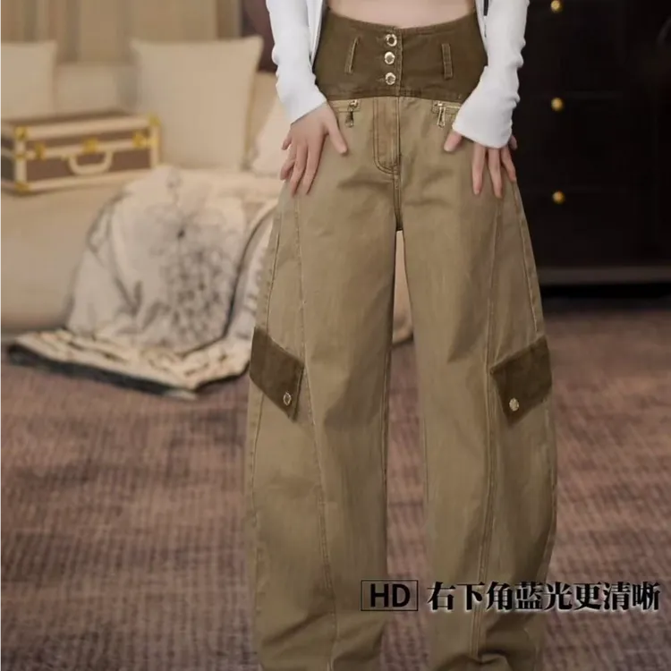 美式弯刀复古春季牛仔裤女新款宽松梨形身材设计宽松高腰显瘦裤子