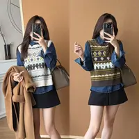 PGXIAOM】润秀定制咖 杏两色圆领复古提花针织马甲MJ10296