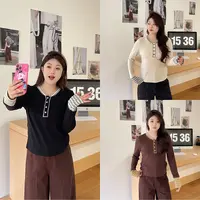 裂渡宣宣【杏仁茶】微胖大码女秋显瘦百搭miu系圆领长袖T恤ZY507R15