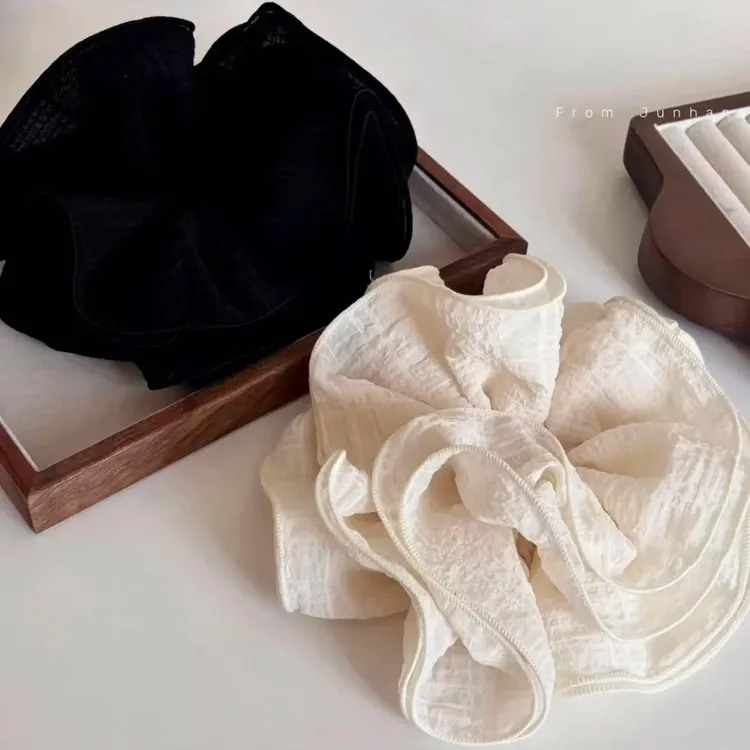 超仙四层大号黑色白色花边褶皱高级感大肠发圈慵懒法式韩系发绳女