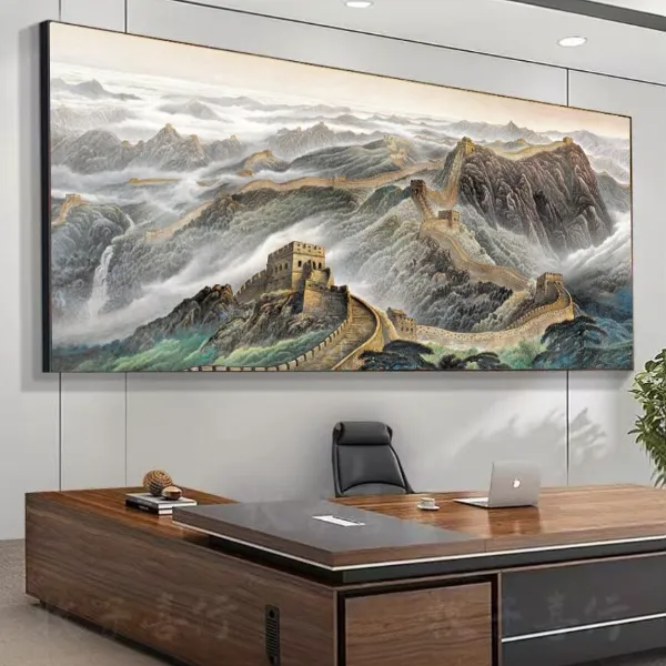 新中式万里长城高端客厅办公室茶室背景墙挂画靠山山水画装饰画