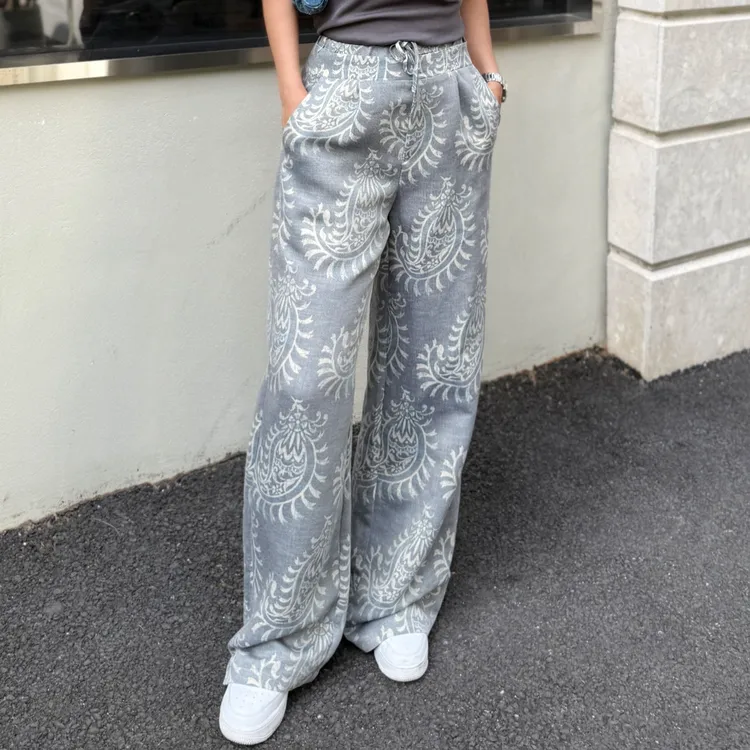 MUBINE 夏季新款民族风腰果花慵懒风高腰休闲直筒裤 2598-2