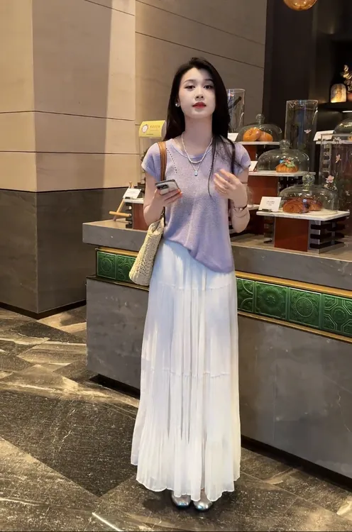 时尚套装裙女2025夏季新款冰丝针织衫短袖夏日绝美小裙子两件套潮