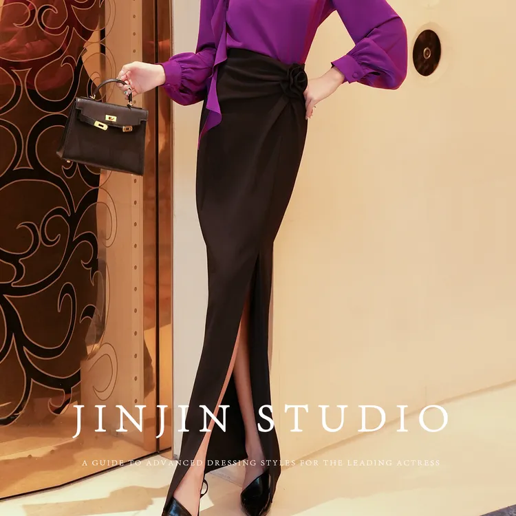 MD进进原创【玫瑰复兴】2025早秋气质显瘦时尚百搭优雅开叉半身裙