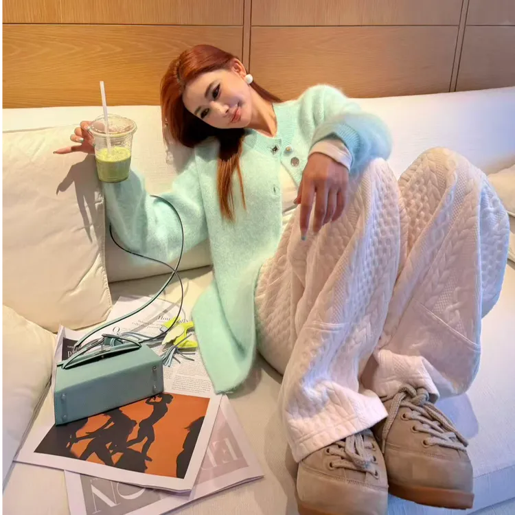 婉君【奶油白麻花裤】秋季休闲百搭显瘦纹理感阔腿裤LWJ25C3K2979