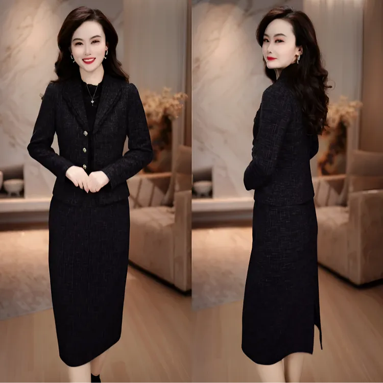 新品上新西服外套+连衣裙2025秋季气质修身显瘦蕾丝女人味套装裙