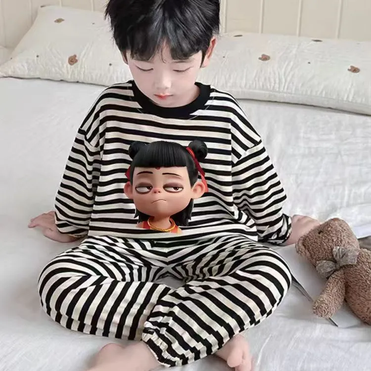 男宝宝睡衣纯棉2025新款春秋款儿童家居服爆款哪吒长袖套装休闲风