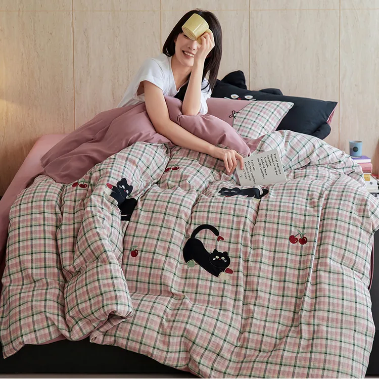 少女卡通全棉100s数码印花磨毛三四件套贴布绣花床单被套床笠床品