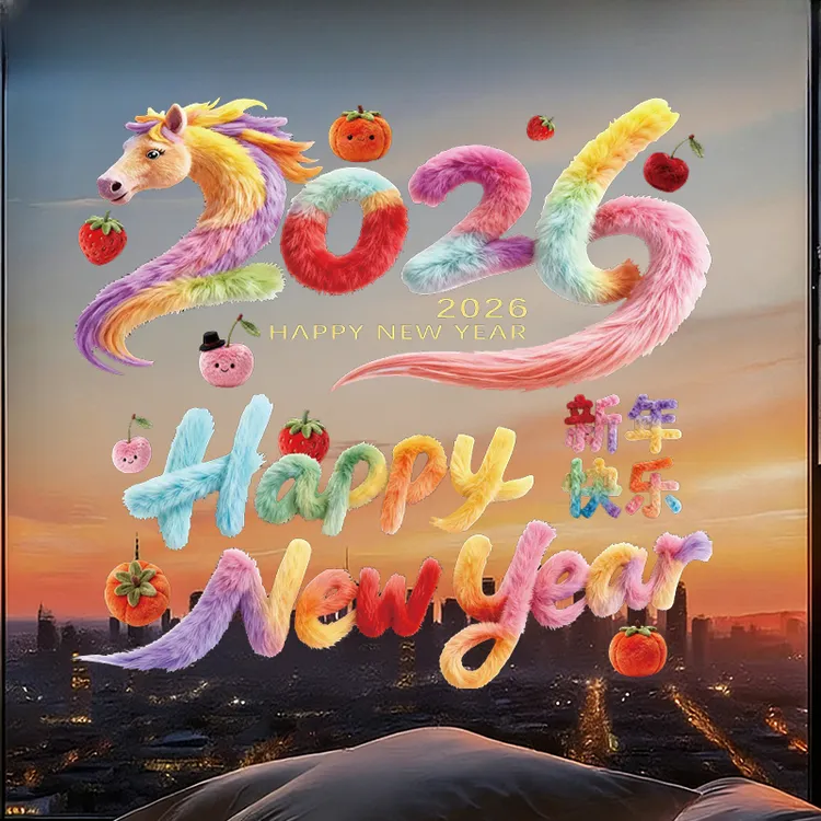 【到手2张】马年仿毛绒印花窗花贴春节玻璃装饰静电贴乔迁氛围窗贴