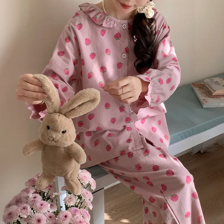 METINBARLEN密汀巴灵睡衣女秋冬磨毛绒布长袖女士加厚保暖家居服