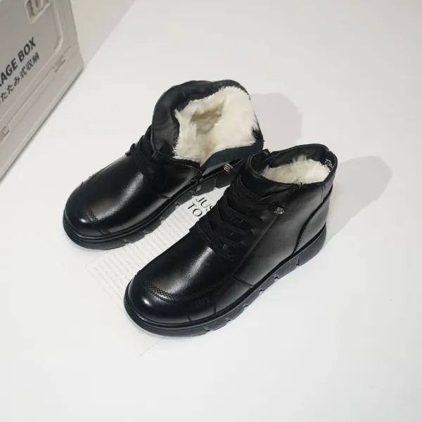 72606 羊毛妈妈鞋女冬季保暖圆头平底厚底防滑短靴女棉鞋